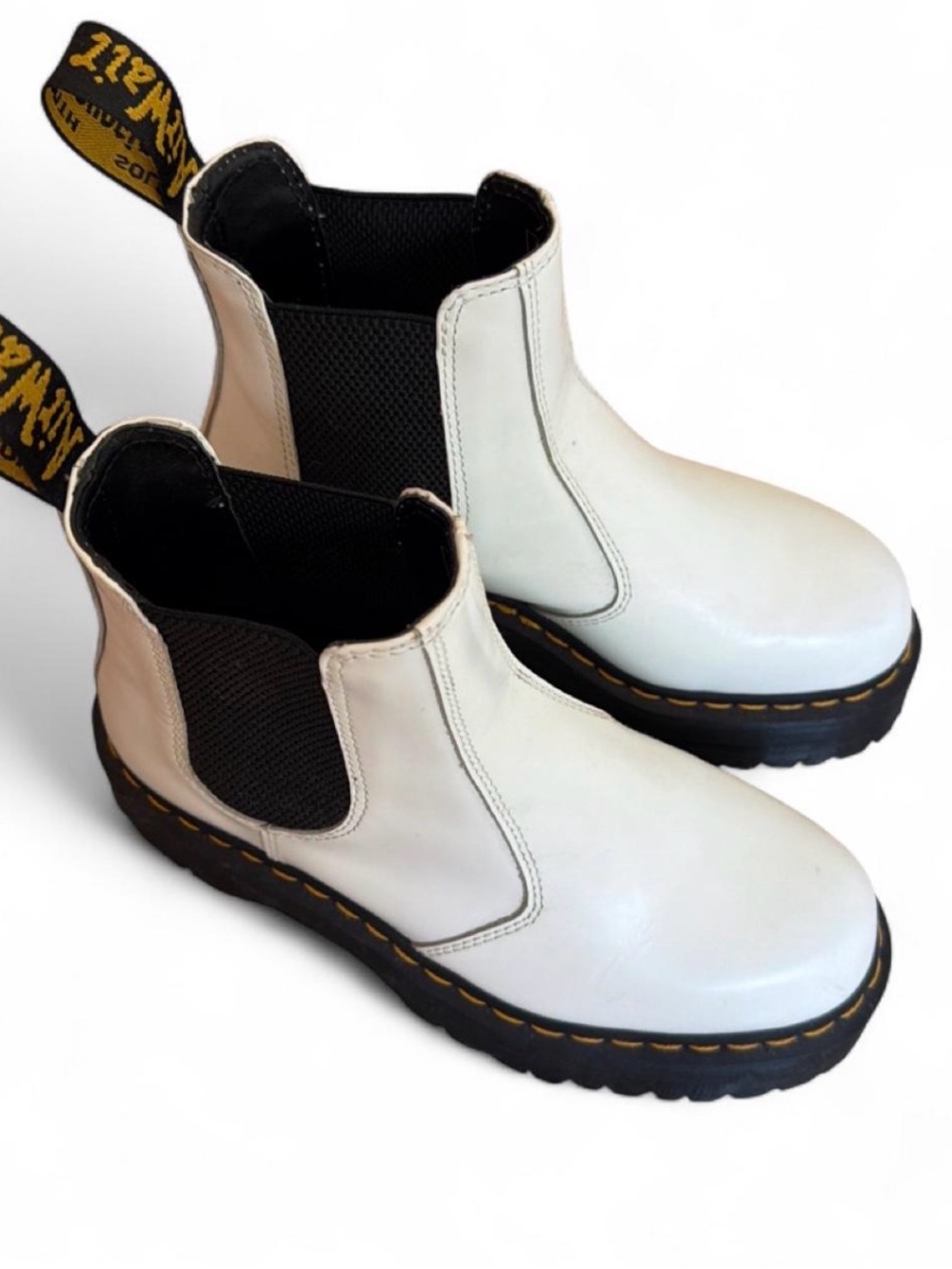 Dr. Martens White Chelsea Ankle Boots with Black Sole